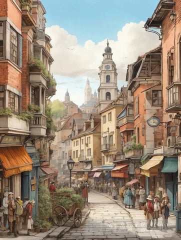 Bustling Street In An Old City Ai Painting