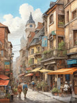 Busy Old City Street With People Going About Their Day Ai Painting