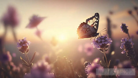 Butterfly At Sunset Landscape Ai Art