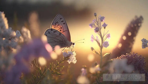 Butterfly On Flower Landscape Ai Art