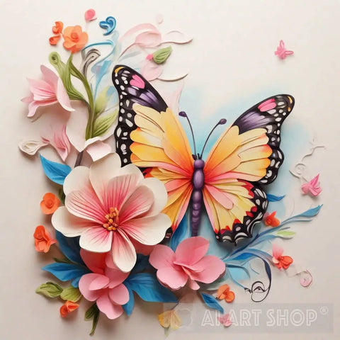 Butterfly Surrounded By Flowers Animal Ai Art