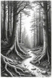 10 Mystic Forest Pathways: High-Res Monochrome Illustrations
