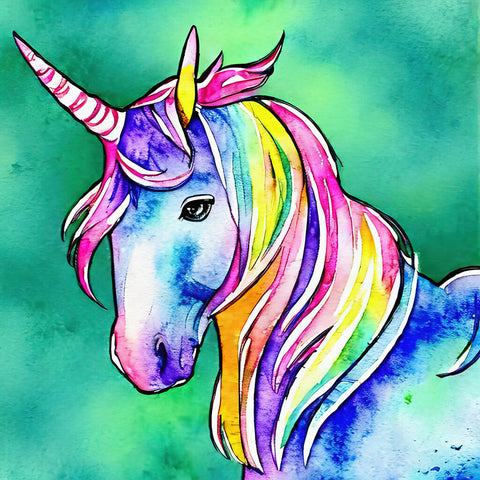 Watercolors colorful unicorn painting copy