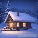 Cabin For A Holiday Night In The Winter Landscape Ai Art