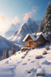 Cabin In Snowy Mountains Ai Painting