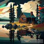 Cabin In The Woods At Sunset Abstract Ai Art