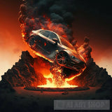 Car Jumping Over Fire Pit From Hell Ai Artwork