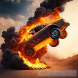 Car Jumping Over Fire Pit From Hell Ai Artwork