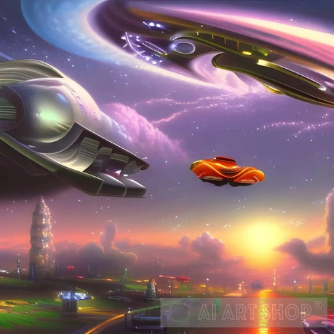 Cars Flying Across The Galaxy Ai Painting