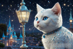 Cartoon Character A White Cat With Silver Coat And Sparkling Blue Eyes The Is Sprinkled Glitter