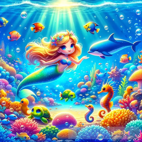 Cartoon Mermaid With A Dolphin Ai Artwork