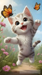 Cartoon Of An Adorable Kitten Jumping To Catch A Butterfly Animal Ai Art