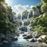 Cascade Serenity: A Symphony Of Natures Power And Beauty Landscape Ai Art