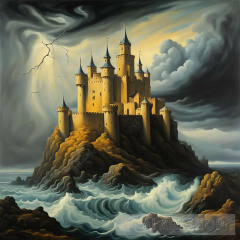 Castle In Middle Of Storm Ai Artwork