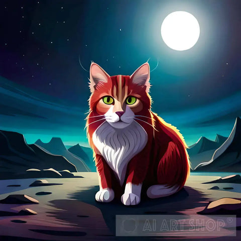 Cat And Moon Animal Ai Art