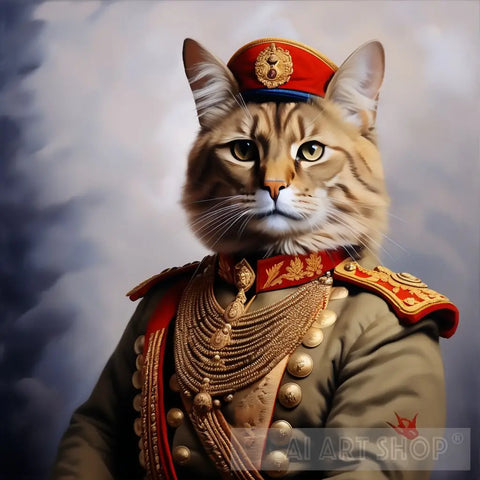 Cat As Indian General. Portrait Ai Art