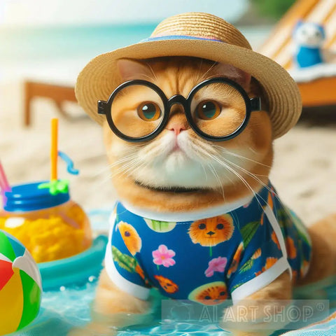 Cat At Beach Animal Ai Art