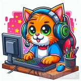 Cat Gamer Cartoon Animal Ai Art