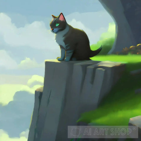 Cat Sitting On A Cliff Animal Ai Art