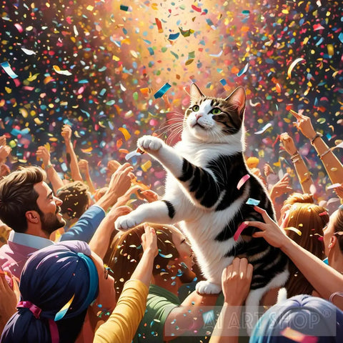 Cat Surrounded By Swirling Confetti Showers Ai Artwork