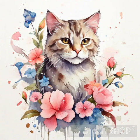 Cat With Flowers Animal Ai Art