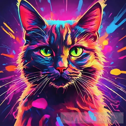 Cat With Neon Colors Animal Ai Art