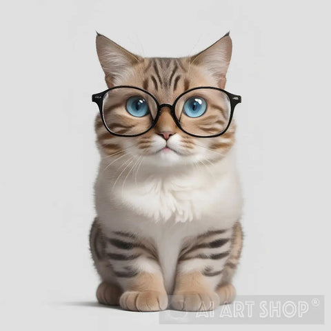 Cat With Small Square Glasses Looking Amused Full Body Is Isolated On A White Background Animal Ai