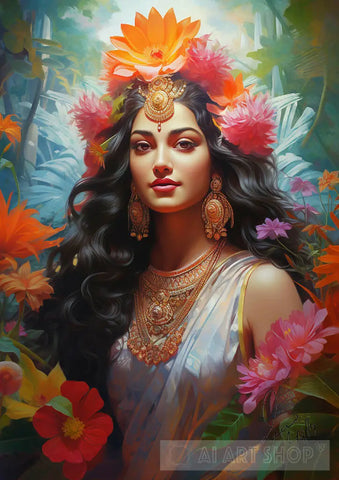 Celestial Harmony: The Enchanting Gaze Of Goddess Bhramcharini Portrait Ai Art