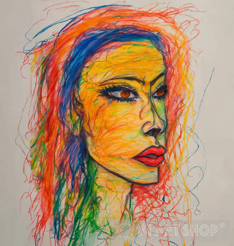 Chaotic Scribbles Of A Woman By Colorful Crayons Drawing Abstract Ai Art