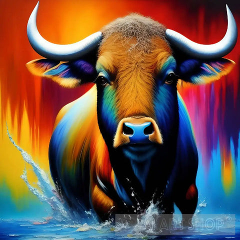 Charging Water Buffalo Animal Ai Art