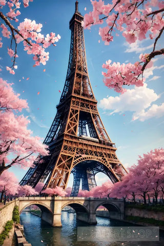 Cherry Blossom Eiffel Tower Landscape Ai Art