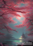 Cherry Blossom Under Japanese Night Sky Landscape Ai Art