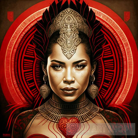 Chicana Warrior Queen With Aztec Calendar Design Machine Learning Generated Ai Image Of A Futuristic