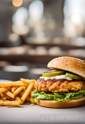 Chicken Burger With Fries Still Life Ai Art