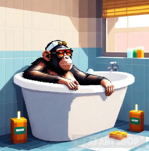 Chimp Taking A Bath Surrealism Ai Art