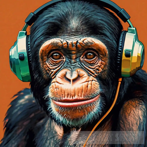 Chimp Wearing Headphones Pop Art Ai