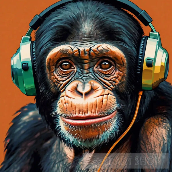 Chimp Wearing Headphones Pop Art