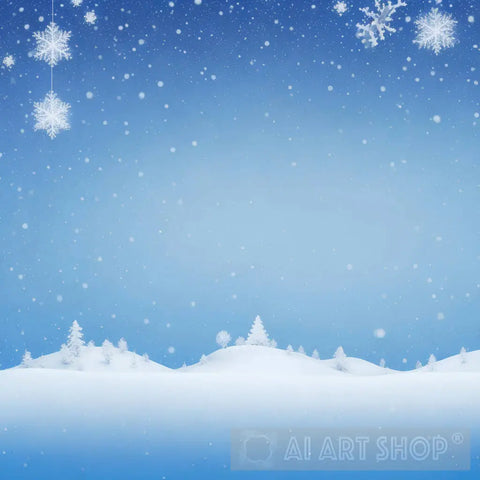 Christmas Blue Background With Snow Landscape Ai Art