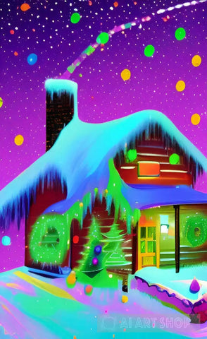 Christmas Cabin Modern Ai Art
