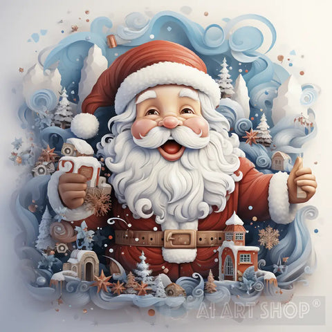 Christmas Illustration With Santa Claus Ai Painting