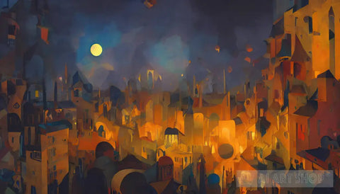 City Lighted By The Moon Ai Painting