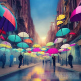 City Of Umbrellas Expressionism Ai Art