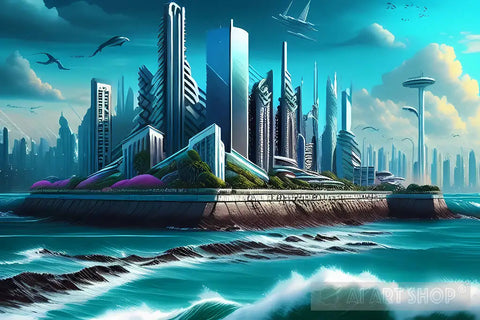 City Scape By The Ocean #11 Landscape Ai Art