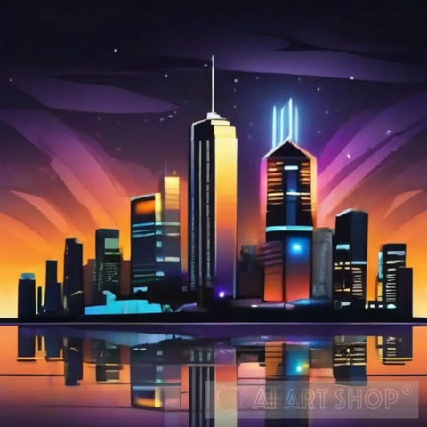 City Skyline At Night With Skyscrapers And Buildings Architecture Ai Art