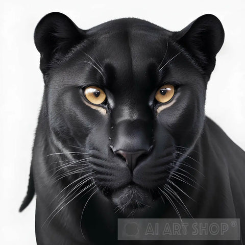 Close Up Of A Black Panther Is Isolated On White Background Animal Ai Art