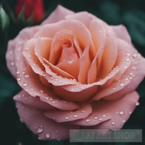 Close Up Of A Rose With Dew On It. Nature Ai Art