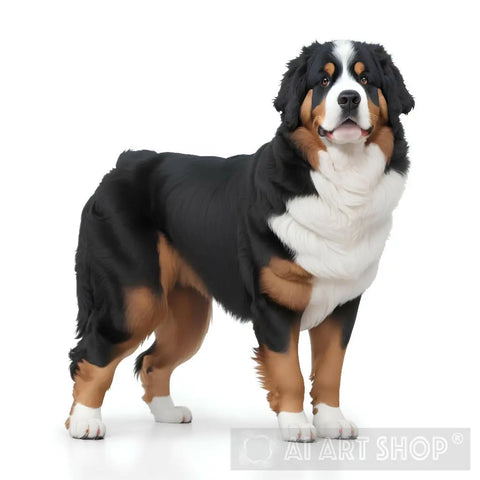 Close Up Of Bernese Mountain Dog Full Body Is Isolated On A White Background Animal Ai Art