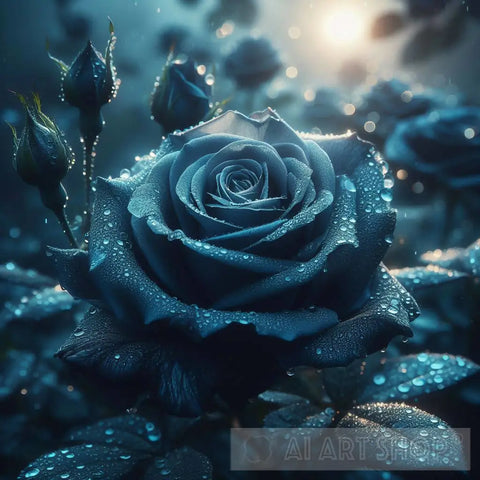 Close Up To Blue Rose In A Garden Ai Artwork