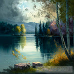 Cloudy Crystal Lake Impressionism Ai Art