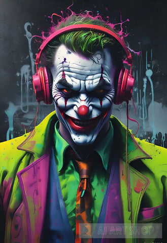 Clown Joker Listens To Music In Headphones Love Graffiti Art Portrait Ai Art